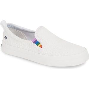 Sperry White Slip-On Sneakers with Rainbow Detail